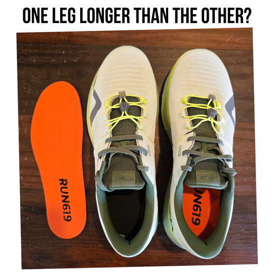Visual example of correcting leg length discrepancy with a single insole – Run 619 flat insoles.