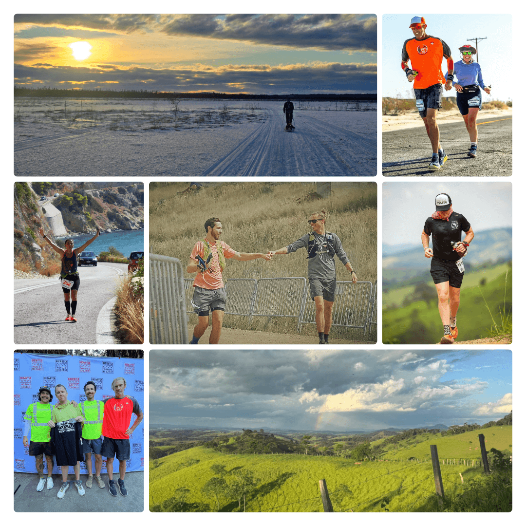 Collage of people running and enjoying outdoor activities with scenic landscapes.