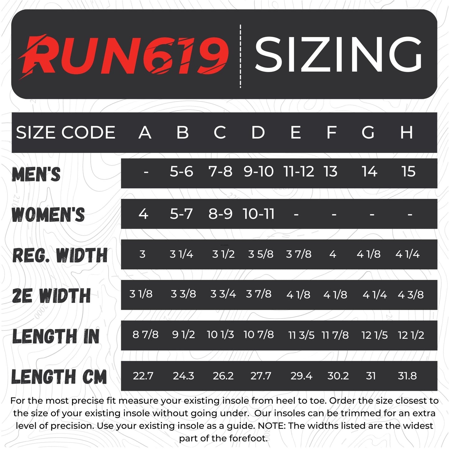 Run 619 Sizing Chart