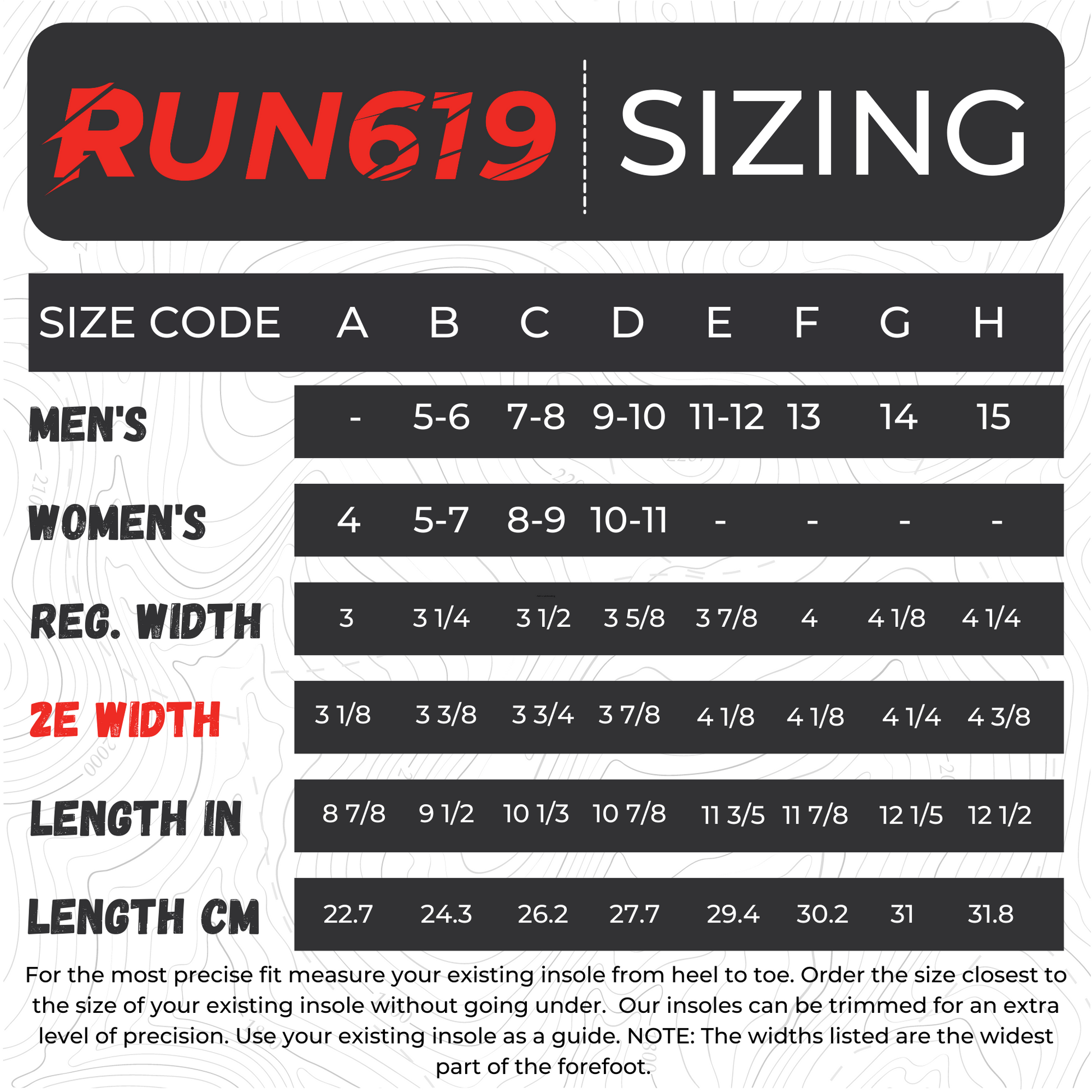 Run 619 Sizing Chart