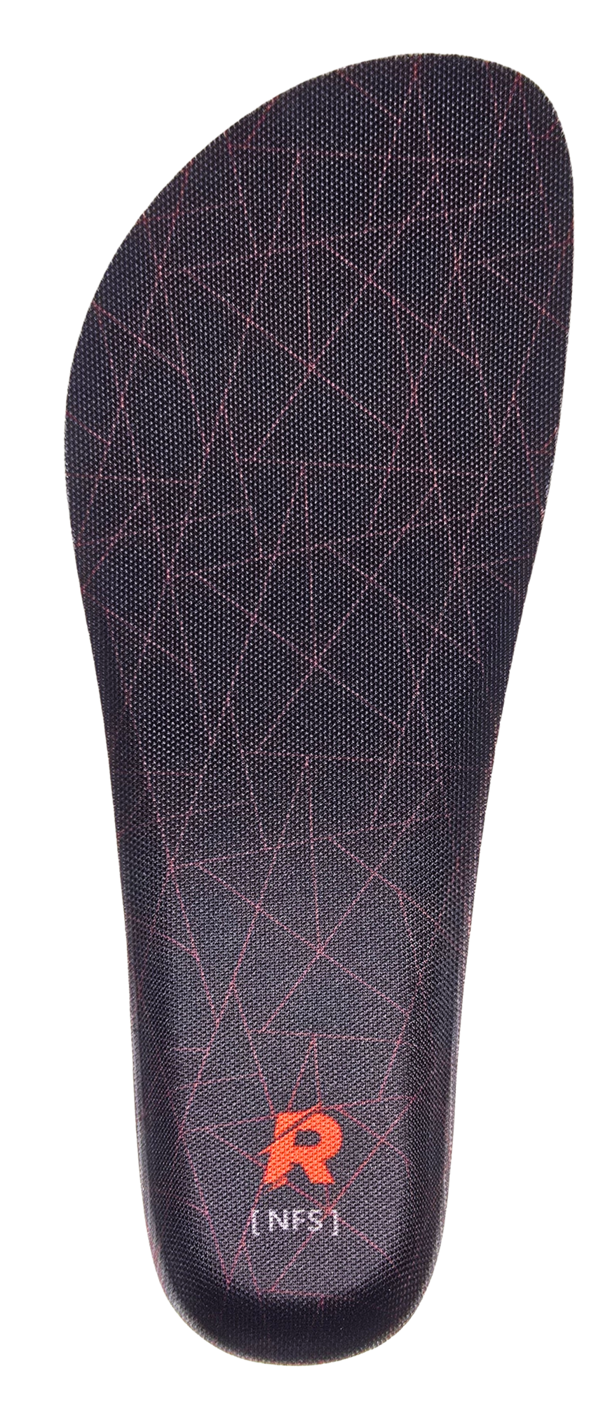 Black insole with geometric pattern and logo on a white background