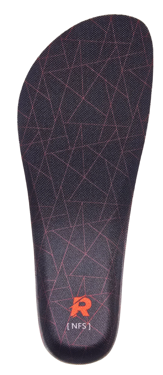 Black insole with geometric pattern and logo on a white background