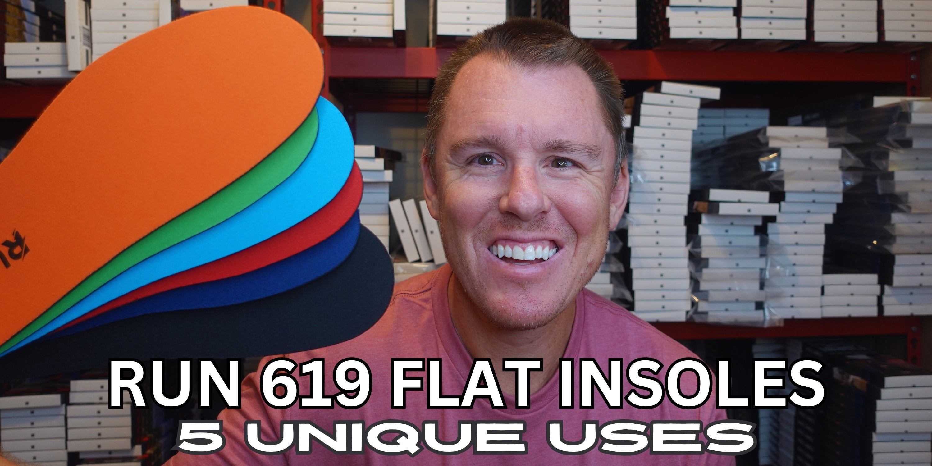 Load video: Luke from Run 619 discusses five unique uses of Run 619 flat insoles. In the video, he explains how these insoles can enhance footwear by replacing worn-out insoles, providing comfort in minimalist shoes, correcting leg length discrepancies, acting as spacers, and reducing shoe volume. The video focuses on Luke speaking directly to the camera, offering practical advice and insights