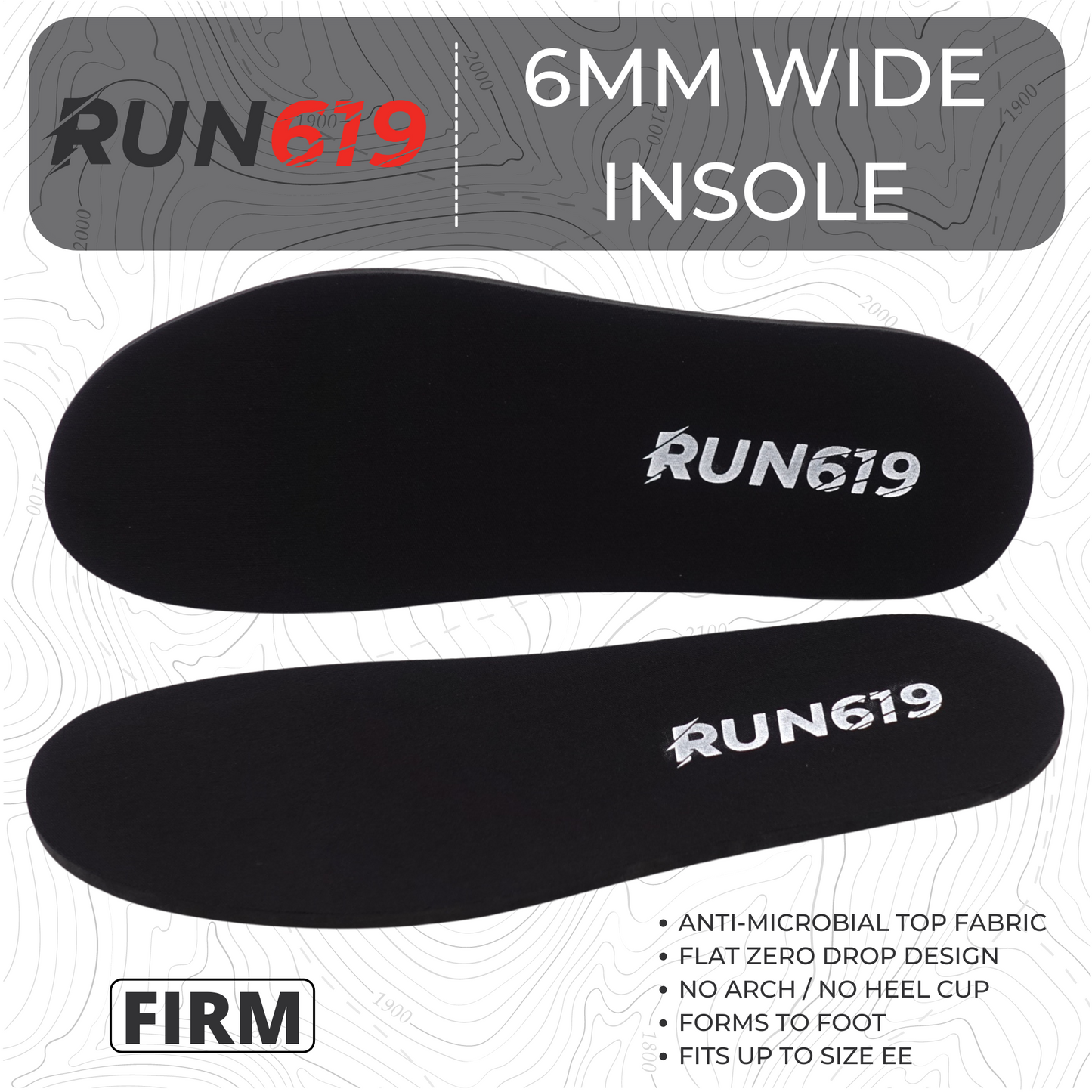 Run 619 Wide Zero Drop No Arch Shoe Insole ( Thick Wide Firm