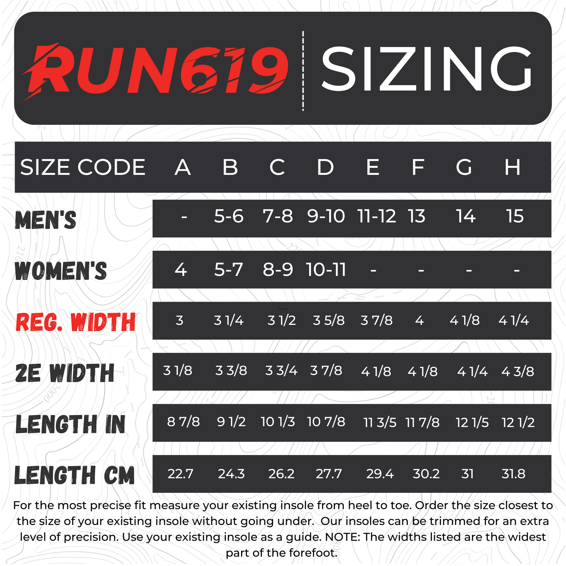 Run 619 Sizing Chart