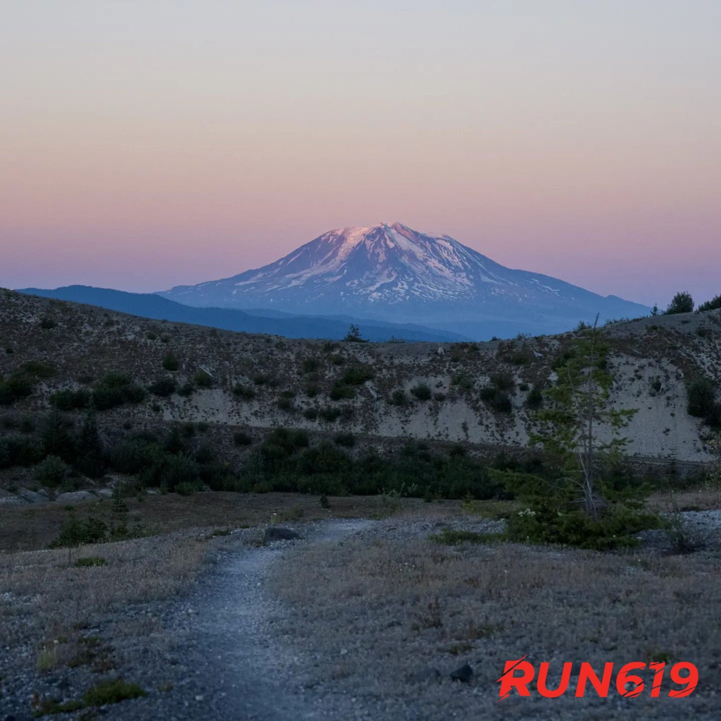 Photo of Mount Adams with Run 619 Logo